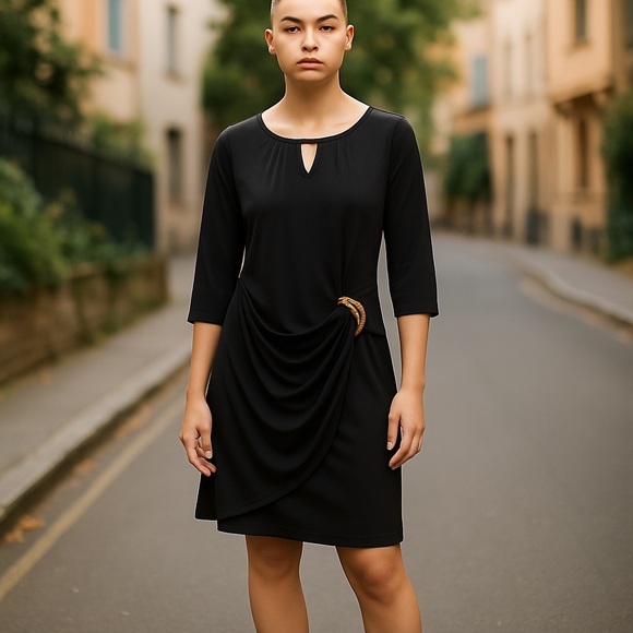 Thalia Sodi Dresses & Skirts - Thalia Sodi Black Sheath Dress 3/4 Sleeve Crew Neck